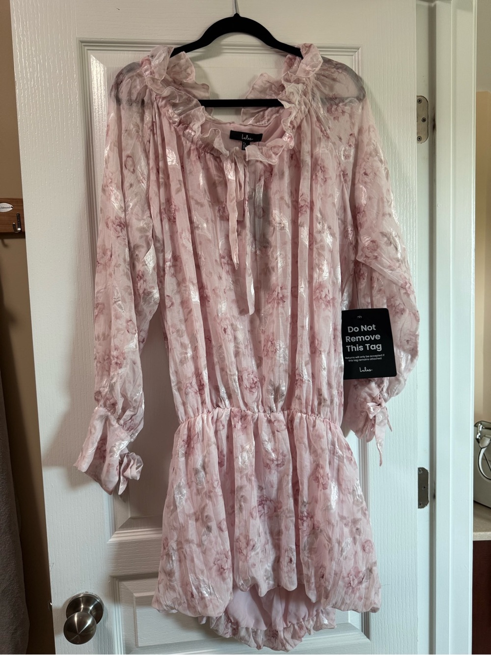 Lulu's Blush Pink Floral Ruffle Long Sleeve Dress